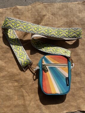 Retro Fydelity Mini Brick Bag crossbody with a retro rainbow design Custom Strap